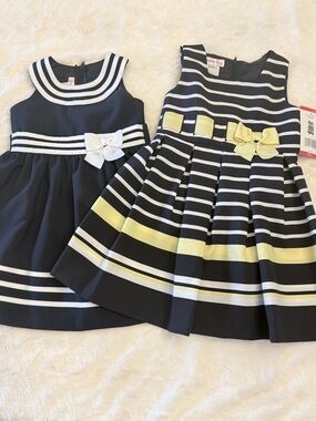 Jessica Ann Toddler Girl Sleeveless Dress Lot Navy Yellow Sz 4.  NWT & NWOT DBB